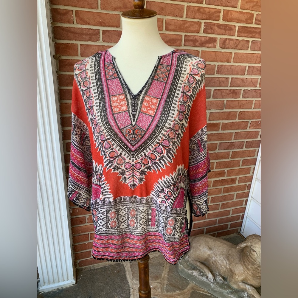 Free People New Romantics Boho Tunic, GUC, Size Extra Small, Red/Multi.